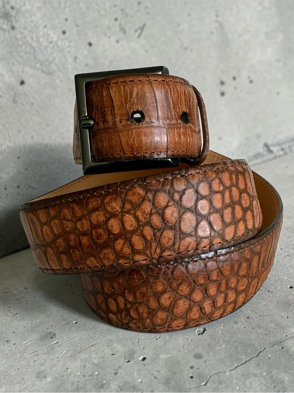MARTIN DINGMAN ALLIGATOR GRAIN Saddle Leather Belt Size 90/36